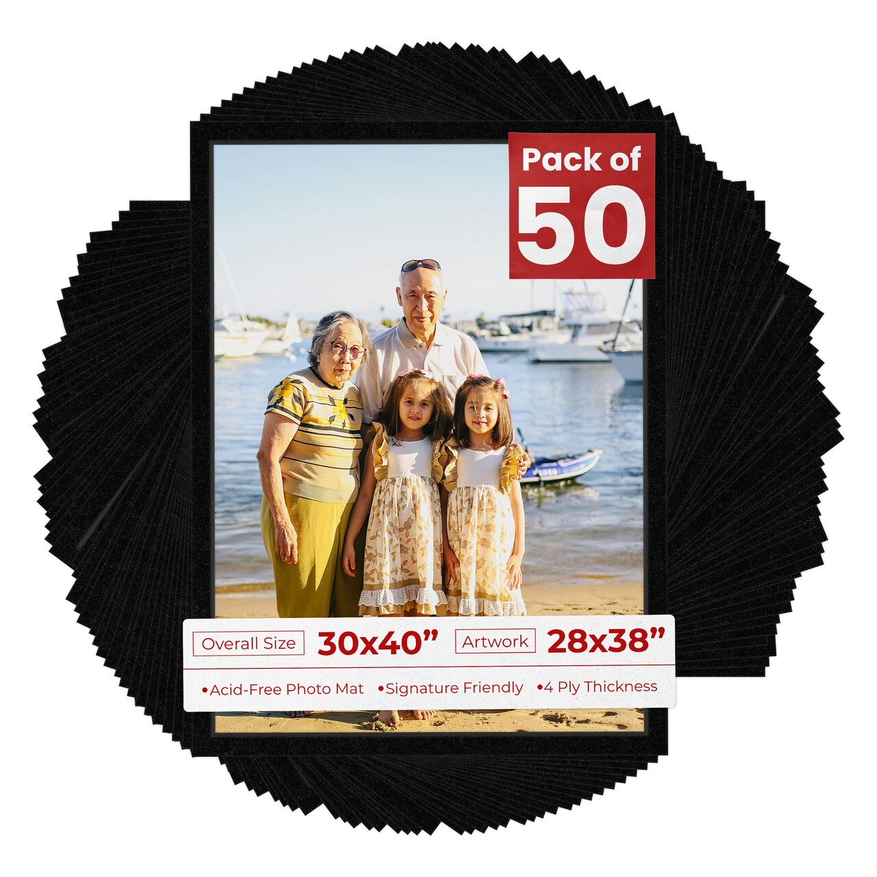 Black with Black Core Mat Board for 30x40 Frames - Fits 28x38 Photos